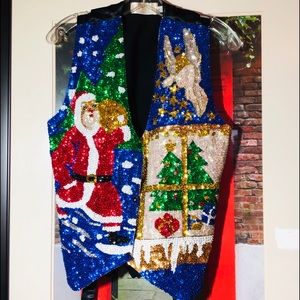 VTG Ugly Christmas Sequin Vest Size 32 Santa Angel